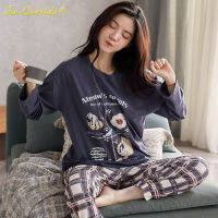 Woman Pijama Set 100 Cotton Loose Style Pullover Leisure Homesuit Cotton Loungewear Oversized Sleepwear Avocado Printing Pajama