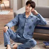 100 Cotton Plaid Pajamas Set Fashion Lapel Sleepwear Suit Casual Cardigan WIth Pockets Male Pijama Homewear Clothing Plus Size