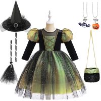 Korean Style Kids Halloween Cosplay Girl Shiny Puff Sleeve Princess Dress Carnival Masquerade Party Stage Performance Ball Gowns