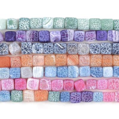 8x8mm Natural Frost Cracked Agates Colorful Square Stone Beads Round Loose Spacer Beads For Jewelry Making DIY Handmade 16"