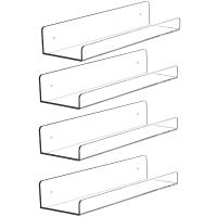 4 Clear Acrylic Shelves for Wall Storage, Floating Shelves Wall Mounted, Kids Bookshelf, Display Wall Shelves