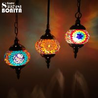 Small Size hanging lamps for dining room Southeast Asian restaurant droplight Retro Handmade glass mosaic Colorful Pendant Light