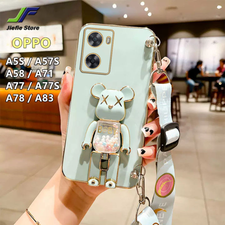 jiefie-a5-oppo-a9-a91-a93-a94-a95-a96-4g-5g-ของเล่นหมีเคสโทรศัพท์ชุบโครเมี่ยมสุดหรูฝาครอบโทรศัพท์-tpu-แบบน่ม-ขาตั้งและสายคล้อง