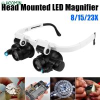 Dual-Lens Loupe Magnifier Lights Glasses 8x 15x 23x Electronics Repair Mount Magnifying Glass