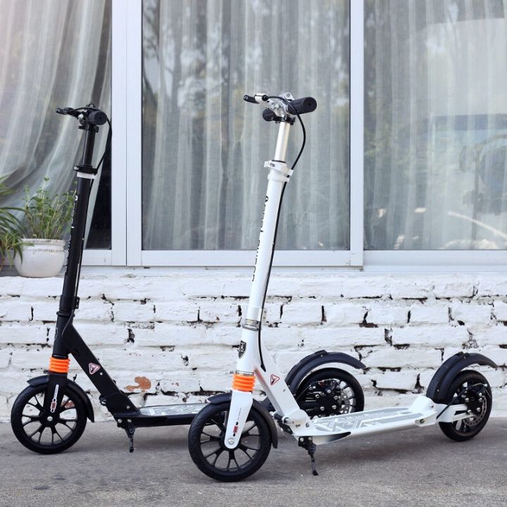 รถสกู๊ตเตอร์-2-ล้อ-สกู๊ตเตอร์สำหรับขาไถ-สกู๊ตเตอร์-2-ล้อ-พับเก็บได้ล้อใหญ่-two-wheel-folding-scooter-aluminum-city-scooter-pedal-two-wheeled-scooter-8-inch-disc-brakes-scooter