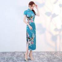 สไตล์ยาวผ้าซาตินผิวเรียบ Cheongsam Qipao ผู้หญิงจีนแบบดั้งเดิมแน่นชุดเดรสบอดี้คอนแบบตะวันออกเอเชียใหม่ปีชุดเจ้าสาว