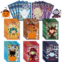 8/16Sheets Make a Face Puzzle Stickers Kids Game Create Your Own Vampire Pumpkin Witch Children Toys Halloween Party Decoration