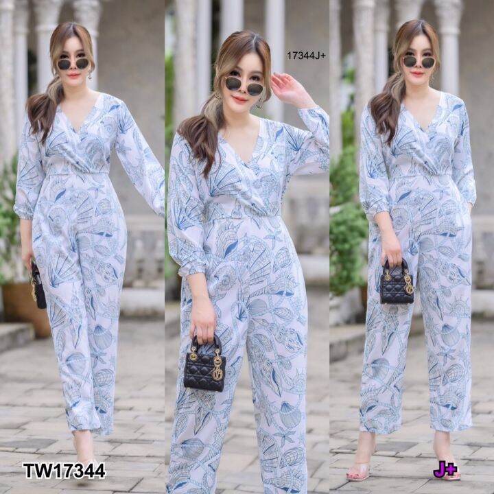 tw17344-jumpsuit-สาวอวบ-จั้มสูทขายาวพิมลาย