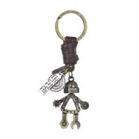 Vintage woven cowhide keychain, simple and personalized, cute robot pendant, car key pendant