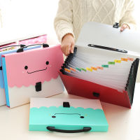 Korean-Style A4 Portable Folder Cartoon 12 Layer File Holder Multilayer 12 File Bag Test Paper Storage Clip Bill Bag