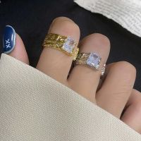 CHARMAT แหวนเปิดสีทองเรขาคณิตเงินเพทายหรูไม่ปกติเครื่องประดับแฟชั่นแหวนสวมนิ้วสำหรับผู้หญิงสไตล์เกาหลี