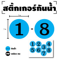 สติ๊กเกอร์ตัวเลข ติดผนัง สติกเกอร์ สติกเกอร์วงลม (ตัวเลขขนาด 7 ซม)  1แผ่น 8ดวง (พื้นฟ้าตัวเลขดำ) รหัส [G-001]