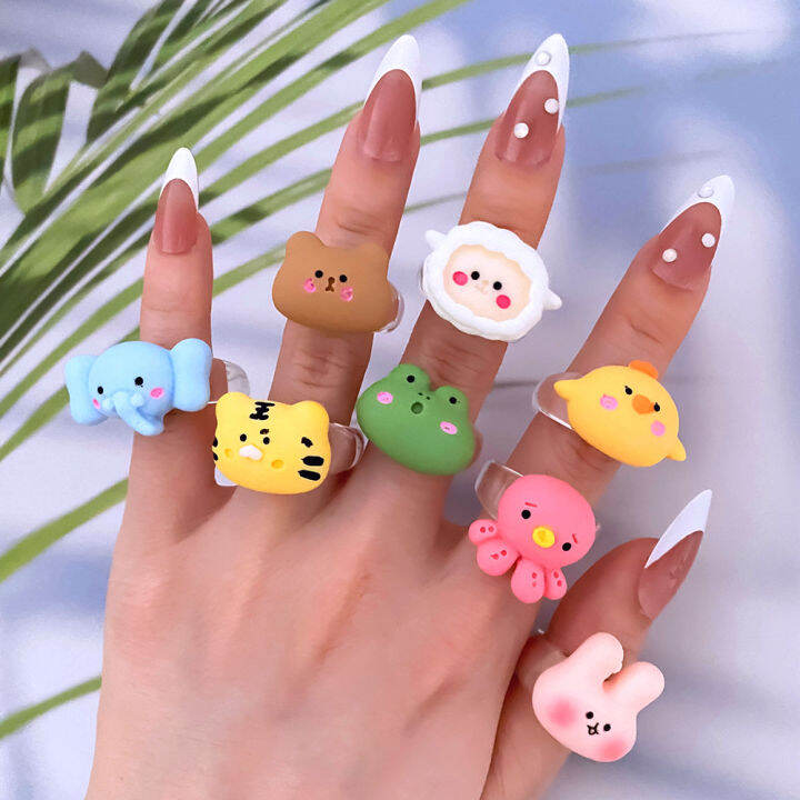 Cute Personality Colorful Cartoon Animal Rings Cute Creative Bear Frog ...