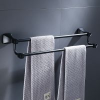 ❀ Matte Black Double Towel Holder Space Aluminum Bathroom Towel Hanger Bathroom Accessories Towel Bar