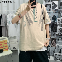 JPQQ Store 2023เสื้อยืดแขนสั้นสำหรับผู้ชาย,เสื้อยืดแขนสั้นสไตล์เกาหลีเทรนด์พิมพ์ลายคอกลมสไตล์ฮ่องกงลำลองแขนสั้น