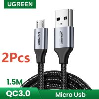 สายไมโคร USB Ugreast 2แพ็ค3A ชาร์จเร็ว1.5ม. USB สายเคเบิลสำหรับ Samsung HTC R สายข้อมูลโทรศัพท์มือถือสาย USB