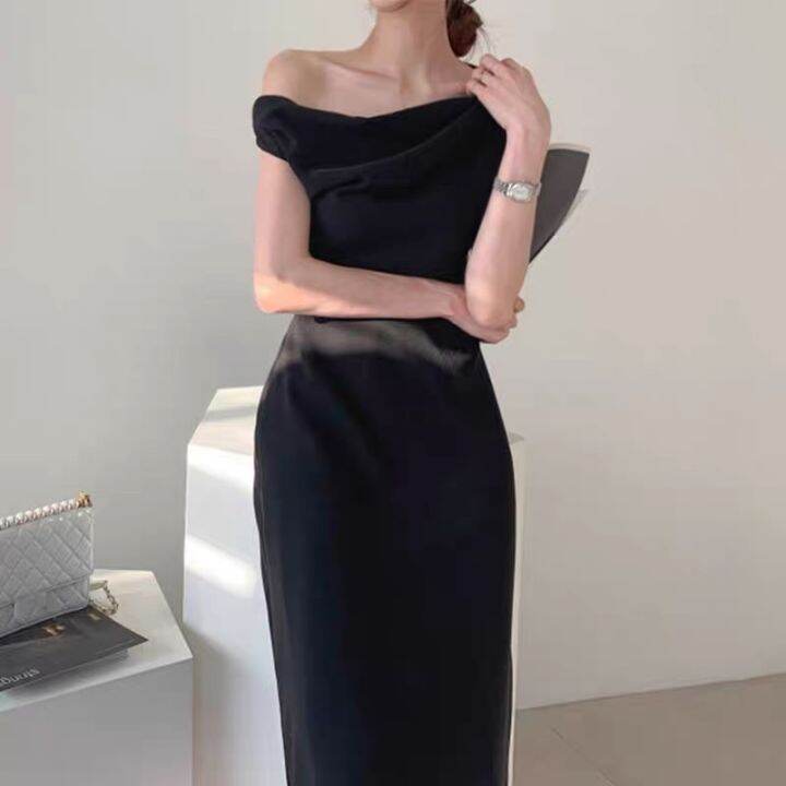 french-style-one-shoulder-dress-black-white