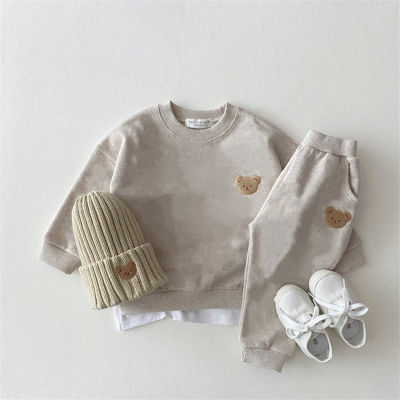 Cute Bear Embroidery Children Long Sleeve Sweatshirt + Harem Pants 2pcs Baby Clothes Set Boys And Girls Casual Clothing Suit