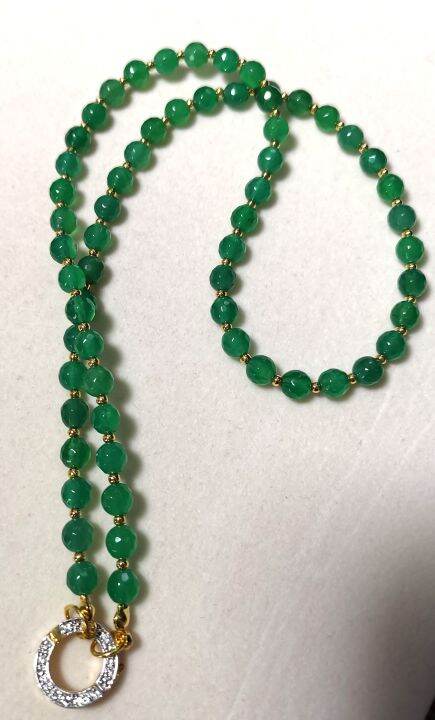 สร้อยคอหินอเวนเจอร์รีน-aventurine-ขนาด-5-มม-คั่นเม็ดทองไมครอน-ห่วงดับเบิ้ลล็อคประดับเพชร-cz-ห้อยพระและเครื่องประดับ-ความยาว-20-นิ้ว