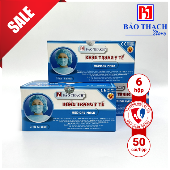 Combo 6 hộp khẩu trang bảo thạch 3 lớp xanh hộp 50 cái - ảnh sản phẩm 1