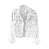 Denim Jacket Solid Single Breasted Cropped Thermal Beaded Long Sleeve Cardigan Faux Pearl Fall Coat