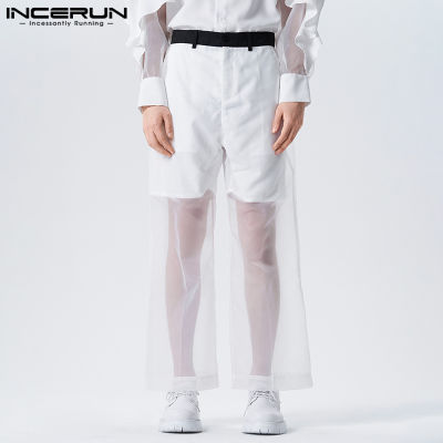 INCERUN กางเกงขายาวผู้ชาย,กางเกงขายาวขาบานแบบลำลอง (สไตล์ตะวันตก)