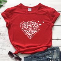 Flying Birds With Heart T-shirt Fashion Women Graphic Art Top Tee Shirt Aesthetic Summer Short Sleeve Tumblr Hipster Tshirt