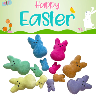 Born Peeps Just Easter Bunny Plush Rabbit Yellow Blue Stuffed Marshmallow Soft
