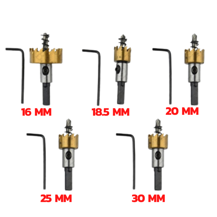 โฮซอทองเหลือง-ดอกสว่าน-โฮลซอเจาะเหล็ก-อลูมิเนียม-hss-เคลือบ-ไทเทเนี่ยม-5-ชิ้น-ขนาด-16-30-mm-hole-saw-สแตนเลส-โฮลซอ-ไฮสปีด-สีทอง-drill-bit-hole-saw