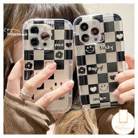 MissConnie เคส A57 A15 Oppo A12 A17 A16 A53 A55 A95 A54 A3s A5s A5 A9 A12E A7 A72 A74 A16s A16K A15s A52 A31 A77 A35 A16E A17K A77s ลายตารางหมากรุกยิ้มน่ารักหมีคู่เคส