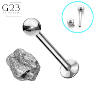 ลาเบรตเกลียวในไทเทเนียม G23, 1.2 มม. (16 ก.) พร้อมลูกบอล 3 มม - Titanium G23 internally threaded labret, 1.2mm (16g) with a 3mm ball