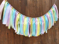 New Rag Tie Pas Rainbow Birthday Banner Unicorn Highchair Bunting Nursery Garland 1st Rainbow theme Cake Smash Photo Shoot