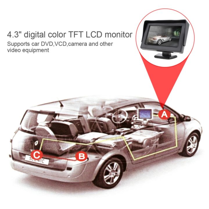 หน้าจอด้านหลังความละเอียด4-3นิ้วความละเอียด480x234-2ช่องอินพุตวิดีโอ-tft-จอ-lcd-รถยนต์-kamera-spion-รถยนต์กันน้ำ12v