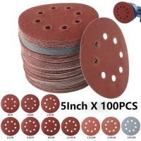 100Pcs 125mm Sandpaper Round Shape Sanding Discs Hook Loop Sanding Paper Buffing Sheet Sandpaper 8 Hole Sander Polishing Pad Cleaning Tools