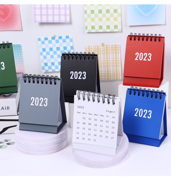 EASY1.SALES Mini Pocket Calendar Year 2023 Solid Color Small Table Office Kalendar Party Pack