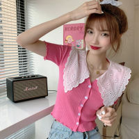 Knitted Shirt Women Short Sleeve Fashion Blouse Korean Style Summer Slim Tops kemeja perempuan