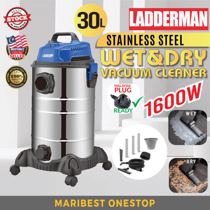 LADDERMAN 30L Stainless Steel Wet and Dry Vacuum Cleaner Heavy Duty ...