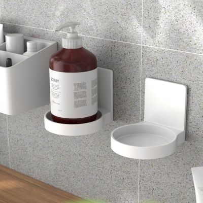 Bathroom Storage Self Adhesive Bottles Holder Tray Round Wall Mounted Hand Soap Dispenser Tray Kitchen Spice Bottle Support Bathroom Counter Storage