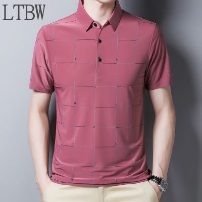LTBW เสื้อโปโลผู้ชาย Kaus Polo Garis ใหม่เสื้อยืดคอตตอนแท้เสื้อยืดสำนักงานทางการลำลองธุรกิจแขนสั้นเสื้อยืดฤดูร้อน