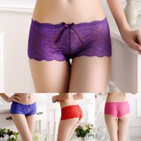 Sexy transparent lace boxer shorts hollow perspective ladies breathable low-waist boxer shorts student solid color small size