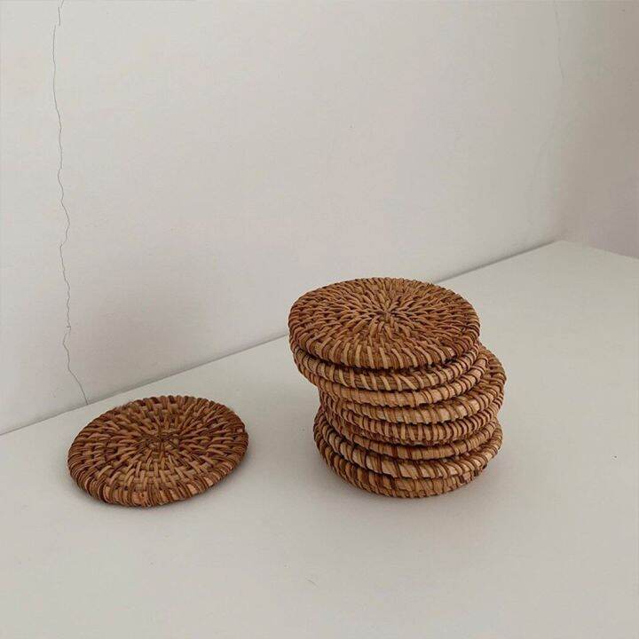 10cm-handcrafted-woven-rattan-coaster-multi-use-heat-insulation-anti-scald-round-tea-cup-mat-pot-cushion-pad-with-holder