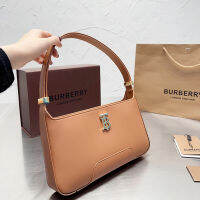 Burberry ดั้งเดิมสำหรับผู้หญิง,กระเป๋าแบบหนีบแขนชุดกระโปรงราตรีเปิดไหล่ข้างเดียวกระเป๋าเบาเรียบง่ายหนังวัวหรูหราขนาด Handbag28 * 15ซม.