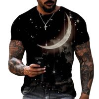 Summer Men Moon graphic t shirts New Fashion Natural Scenery Trend Printed Tees Personality Casual Round Neck Short Sleeve Tops