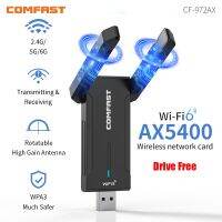 อะแดปเตอร์ USB 6คนขับฟรีเครื่องส่งสัญญาณไวไฟไร้สาย AX5400 USB3.0ไวไฟ RTL8832CU การ์ดเน็ตเวิร์ก WPA3เกม E-Sports สำหรับ Win11