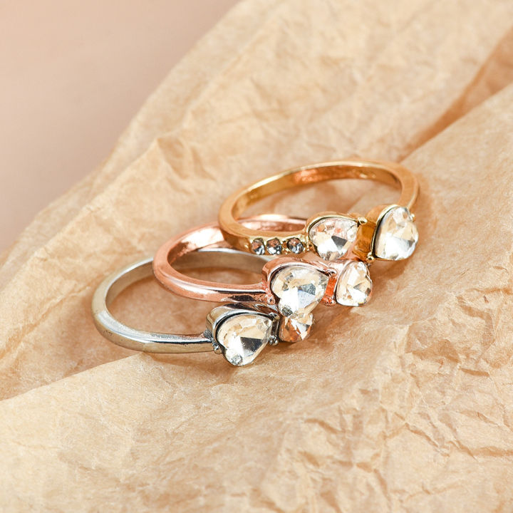 แหวนเพชรรูปหัวใจคู่แฟชั่นสำหรับผู้หญิงแหวนปรับขนาดได้งานแต่งงานแหวนเซอร์คอนวาเลนไทน์