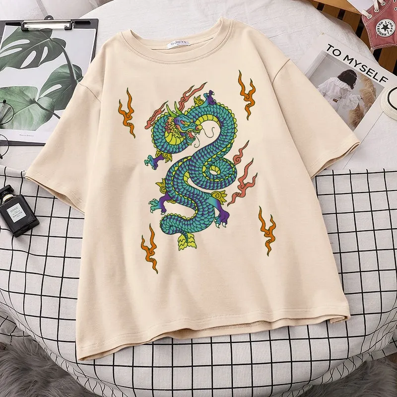 Men's T-Shirt Cotton T-Shirts Harajuku Dragon Women's Clothing Y2K Tops  Aesthetic Vintage Femme T-Shirts Style Oversize T-Shirt Camel, 8XL