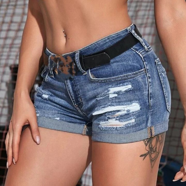women-s-ripped-denim-shorts-summer-beach-wild-chic-sexy-mid-waist-rolled-cuff-distressed-stretchy-slim-casual-shorts