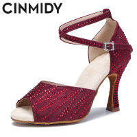 CINMIDY ใหม่สีแดง R Hinestones รองเท้าเต้นรำละตินสำหรับผู้หญิงส้นสูงแทงโก้รองเท้าเต้นรำบอลรูมซัลซ่าผู้หญิงรองเท้าแตะรองเท้าแต่งงาน