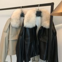 [COD] Detachable Faux Fur Collar Bomber Jacket Thick Trench Coat Leather