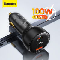 Baseus PD 100W LED ที่ชาร์จแบตในรถ Quick Charge QC 4.0 PD 3.0 USB Type-C ที่ชาร์จสำหรับไอโฟน12 Pro Max Samsung AFC XiaoMi FCP Fast ที่ชาร์จไฟบนรถยนต์ที่ชาร์จแบตเตอรี่ศัพท์JH un